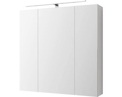 ML-Design spiegelkast badkamer 3-deurs met LED verlichting, stopcontact, lichtschakelaar en 6 in hoogte verstelbare glazen leggers, 72,4x72x15 cm, wit, badkamermeubel badkamer spiegel wand spiegel