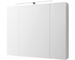 ML-Design spiegelkast badkamer 3-deurs met LED verlichting, stopcontact, lichtschakelaar en 6 in hoogte verstelbare glazen leggers, 90x72x15 cm, wit, badkamermeubel badkamer spiegel wand spiegel
