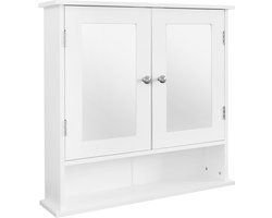 ML-Design spiegelkast voor badkamer wit 56x58x13cm, badkamermeubel met spiegel, 2 deuren, plank, veel opbergruimte, landelijke stijl, houten badkamermeubel, wandkast badkamer spiegel