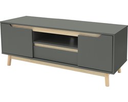 ML-Design TV-meubel, 120x40x46 cm, groen-naturel, TV-tafel met 2 deuren, lade, plank, grenenhouten poten, natuurlijk design, TV lowboard voor in de woonkamer, TV-meubel voor TV's tot 55 inch