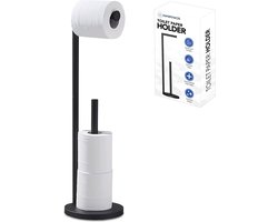 MM Brands WC Rolhouder Staand - 2 in 1 Toiletrolhouder - Reserverolhouder - 3 + 1 WC Papier Houder zonder Boren - Zwart
