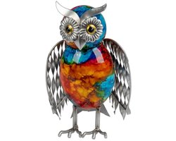 MMDeco - staande uil - uil - multicolor - metaal - uiltje - decoratie - beeld - metalen uil - woondecoratie - wijsheid - geslaagd - 23 cm