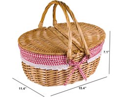 Mmgoqqt - 1-Delige Luxe Picknickmand Set Voor 2 Personen - Rieten Mand Met Picknickkleed, Koelvak, Kunststof Borden, Wijnglazen En Roestvrijstalen Bestek