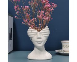 Mmgoqqt - 1 Stuk - Gezicht Vaas - Keramische Bloem Vaas - Vrouwelijke Vorm - Witte - Minimalistische Stijl - Bureau Plank Boekenkast Tafel Decor - Moderne Boerderij Decoratie