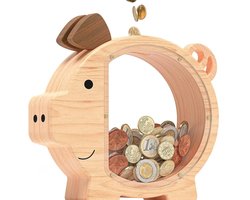 Mmgoqqt 1 Stuks Houten Spaarvarken - Educatief Transparant Spaarpotje Voor Kinderen - Natuurkleurig Klein Model