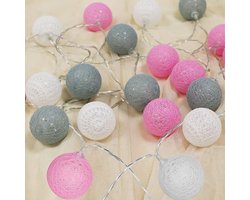Mmgoqqt 1 Stuks - LED Katoen Bol Lichtslinger Decoratie Verlichting - Roze Grijs Wit - 6CM Bollen 3 Meter 20 Lampjes