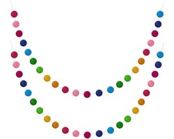Mmgoqqt - 2-pack wollen vilten ballen slingers - kleurrijke pompons slingers - handgemaakt - 2 meter lang - 24 ballen - vilten ballen slingers voor aan de muur - kerstbomen sieraden (regenboogkleuren)