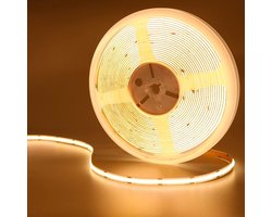 Mmgoqqt COB- LED-lichtstrip 10m-LED-lichtstrip-warm wit licht-3000K-24V-lichtstrip-dimbaar-IP68 waterdicht-8 mm breed-met afstandsbediening en voeding-geschikt voor huisdecoratie-keuken- spiegel