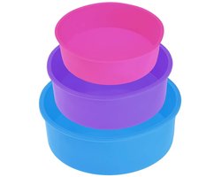 Mmgoqqt - Silicone Taartvormen-3 Stuk - Ronde - 4 Inch Rood + 6 Inch Paars + 8 Inch Blauw - BPA-Vrij - Voor Backen