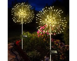 Mmgoqqt - Solar Tuinlampen - 120 LED Lampjes - 8 Verlichtingsmodi - 2 Stuks - Warme Witte Licht - IP65 Waterdicht