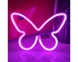 Mmgoqqt Vlinder Neon Lamp - Roze - USB Voeding - LED Bureau Decoratie - Slaapkamer Muur Decoratie - Verjaardagscadeau - Bruiloftsaccessoire - Roze