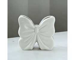 Mmgoqqt1 Stuks - Keramieken Vaas Strik - Design Witte Bloemenhouder Decoratie Woonaccessoires - Wit