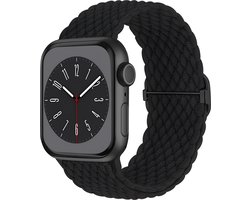 MMOBIEL Gevlochten Solo Loop Horlogebandje Geschikt voor Apple Watch Bandjes 42mm 44mm 45mm 49mm – Rekbaar Vervangende Band Geschikt voor iWatch Ultra / 2 SE, Series 9 8 7 6 5 4 3 2 1 - Zwart