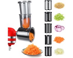MMOBIEL Groentesnijder Accessoires voor KitchenAid Stand Mixer - Kaasrasp, Groentesnijder, Salade Maker – Snijmachine/Versnipperaar Rasp - Slicer Shredder Attachment voor KitchenAid met 5 Messen