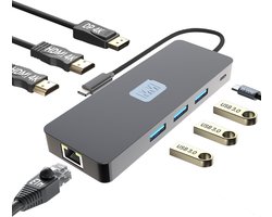 MMOBIEL USB-C Hub naar Dual HDMI & DisplayPort 4K@60Hz, 100W Power Delivery, 3x USB 3.0, ETH 1000Mbps – 8-in-1 USB Hub Docking Station – Adapter Viervoudig Display Multipoort voor Laptop, Tablet etc.