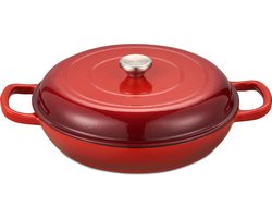 MOA Gietijzeren Braadpan - 3,5L Stoofpot - Voor Alle Warmtebronnen incl. Inductie - Met Deksel - Ø 30cm - Anti-Aanbaklaag - BPA-Vrij - Rood