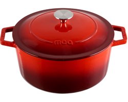 MOA Gietijzeren Braadpan - 5,7L Stoofpot - Voor Alle Warmtebronnen incl. Inductie - Met Deksel - Ø 26cm - Anti-Aanbaklaag - BPA-Vrij - Rood