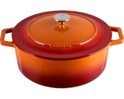MOA Gietijzeren Braadpan - 5,7L Stoofpot - Voor Alle Warmtebronnen incl. Inductie - Met Deksel - Ø 26cm - Anti-aanbaklaag - Oranje