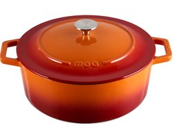 MOA Gietijzeren Braadpan - 7,2L Stoofpot - Voor Alle Warmtebronnen incl. Inductie - Met Deksel - Ø 30cm - Anti-Aanbaklaag - Oranje