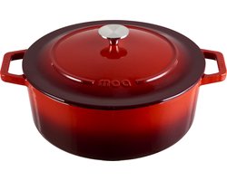 MOA Gietijzeren Braadpan - 7,2L Stoofpot - Voor Alle Warmtebronnen incl. Inductie - Met Deksel - Ø 30cm - Anti-Aanbaklaag - Rood