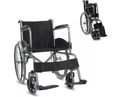 Mobiclinic Alcazaba - Rolstoel - Opvouwbare rolstoel - Afneembare rugleuning en voetensteun - Staal - Grote wielen - 46 cm - Zwart