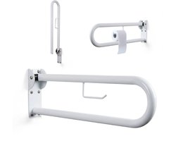 Mobiclinic Arco - Toiletbeugel opklapbaar - Badkamerbeugel - Toiletsteun - 80 cm - Verstelbaar - Veiligheidsbeugel voor badkamer - Met toiletrolhouder - Wit