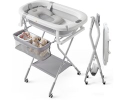Mobiclinic Bubba Max - Baby Bad - Babybadje met standaard - Peuterbadje - Opvouwbaar - Voor kinderen - Tot 12 kg - Met badkussen, afvoerslang en wielen - Wit en grijs
