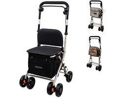 Mobiclinic Coliseo - Boodschappentrolley - Rollator - Met zitje - Shopper rollator - Inklapbare rollator - 19 L - 4 wielen - Gepolsterde zitting - Boodschappen rollator - Met Remsysteem - Zwart