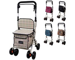 Mobiclinic Coliseo - Boodschappentrolley - Rollator - Met zitje - Shopper rollator - Inklapbare rollator - 19 L - 4 wielen - Gepolsterde zitting - Boodschappen rollator - Met Remsysteem - Geruit