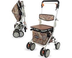 Mobiclinic Coliseo - Boodschappentrolley - Rollator - Met zitje - Shopper rollator - Inklapbare rollator - 19 L - 4 wielen - Gepolsterde zitting - Boodschappen rollator - Met Remsysteem - Bruin