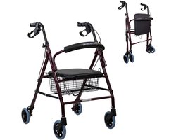 Mobiclinic Escorial - Rollator - Looprek met 4 wielen - Met remmen - Aluminium - Met Stoel en Rugleuning - Opvouwbare en Verstelbare in Hoogte - Wandelaar - Lichtgewicht - Tot 110 kg - Bordeaux