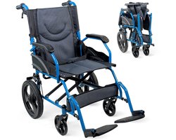Mobiclinic Faraon - Rolstoel - Transport rolstoel - Opvouwbaar - Zitbreedte: 46 cm - Met rolstoelkussen - Handmatig - Staal - Opklapbare voetsteunen - Blauw