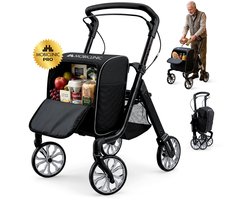 Mobiclinic Formen - Boodschappentrolley - Rollator - Met rugzak -Opvouwbaar - In hoogte verstelbaar - 4 vielen - Boodschappen rollator - Met Remsysteem - Zwart