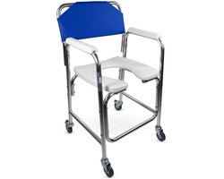Mobiclinic Manzanares - Toiletstoel - Douchestoel - Met 4 wielen - Aluminium - Mobiele toiletstoel - Tot 100 kg - Gewatteerde armleuningen - Blauw