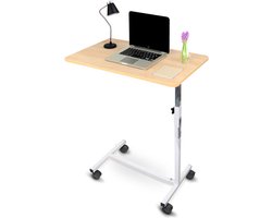 Mobiclinic Meseta - Bedtafel - Laptoptafel - Bijzettafel op wielen - Voor bank - Lichtgewicht en in hoogte verstelbaar - Houten Kleur - Stevig en multi functioneel