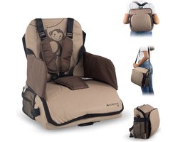 Mobiclinic Monkey - Kinderstoel Draagbare - Booster Seat - Geschikt voor auto - Stoelverhoger voor kinderen - Max 15 kg - Verstelbare 5-punts riem - Inklapbaar - Met zak en handvat - Bruin