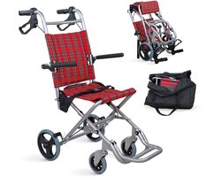 Mobiclinic Neptuno - Travel Rolstoel - Inklapbaar - Gewicht 7,3 kg - Transit rolstoel - Lichtgewicht - Aluminium - Rolstoel - Zittingbreedte 30 cm - Vouwbare voetsteunen en armsteunen - Rood