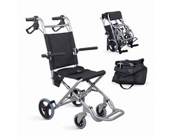 Mobiclinic Neptuno - Travel Rolstoel - Inklapbaar - Transport rolstoel - Lichtgewicht - Aluminium - Rolstoel - Zittingbreedte 34 cm - Veiligheidsgordel - Vouwbare voetsteunen en armsteunen - Zwart