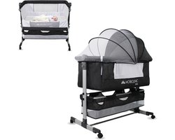 Mobiclinic Night - Co-sleeper - Baby Bed - Meegroeibed - 3 verstelbare hoogtes - Wip - Klamboe en mand - Met matras - Wielen 360º - Campingbedje - Peuterbed - Wieg