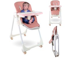 Mobiclinic Simba - Kinderstoel - Met wielen - In hoogte verstelbaar - Inklapbaar - Verwijderbaar blad - Verstelbaar Baby Eetstoel - Steunharnas - 5-puntsgordel - Wielen met rem - Wasbare en afneembare stof - Kinderzitje - Roze