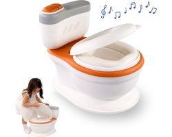 Mobiclinic TOIKID - Kindertoilet - Plaspotje - Toiletstoel - Toilettrainer met Muziek & Flush knop - Met deksel en WC Rolhouder - Voor Kind, Peuter & Baby - Afneembare emmer - 1 tot 6 jaar - Makkelijk schoon te maken - Oranje