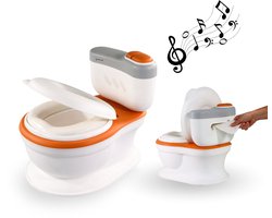 Mobiclinic TOIKID - Plaspotje - Kindertoilet - Toiletstoel - Toilettrainer met Muziek & Flush knop - Kinderpotje - Met deksel en WC Rolhouder - Voor Kind, Peuter & Baby - Afneembare emmer - 1 tot 6 jaar - Makkelijk schoon te maken - Oranje