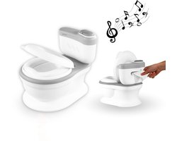Mobiclinic TOIKID - Plaspotje - Kindertoilet - Toiletstoel - Toilettrainer met Muziek & Flush knop - Kinderpotje - Met deksel en WC Rolhouder - Voor Kind, Peuter & Baby - Afneembare emmer - 1 tot 6 jaar - Makkelijk schoon te maken - Wit