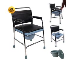 Mobiclinic Velero - Toiletstoel - Met comfortabele zitting & emmer met deksel - Antislip doppen - Postoel - WC stoel - Staal - Tot 130 kg - Blauw en Zwart