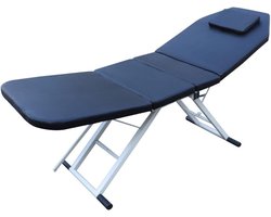 Mobiel, 3 zones, cosmetica-ligstoel, inklapbaar, in hoogte verstelbare massagetafel, massagebank, zwart, aluminium poten met een draagtas