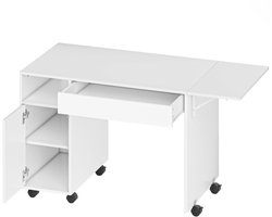 Mobiel computerbureau 100-130×58×73,2 cm wit spaanplaat schrijftafel bureau studietafel thuiswerkplek inklapbaar ontwerp met opbergkast en lade geschikt voor kantoor slaapkamer en studeerkamer