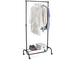 Mobiel kledingrek - metaal - zwart - met wieltjes - 86 x 43 x 108-175 cm - hang en leg optie