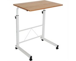 Mobiel Laptop Bureau met Wielen – 60×40 cm – In Hoogte Verstelbaar – Houten Werkblad van Geel Peerhout – Voor Kantoor & Slaapkamer