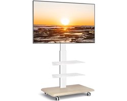 Mobiel TV-meubel op wielen voor 26-65 inch TV's, hoogteverstelbaar en draaibaar met 3 planken