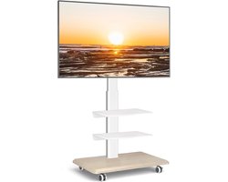 Mobiel TV-meubel op wielen voor 26-65 inch TV's, hoogteverstelbaar en draaibaar met 3 planken